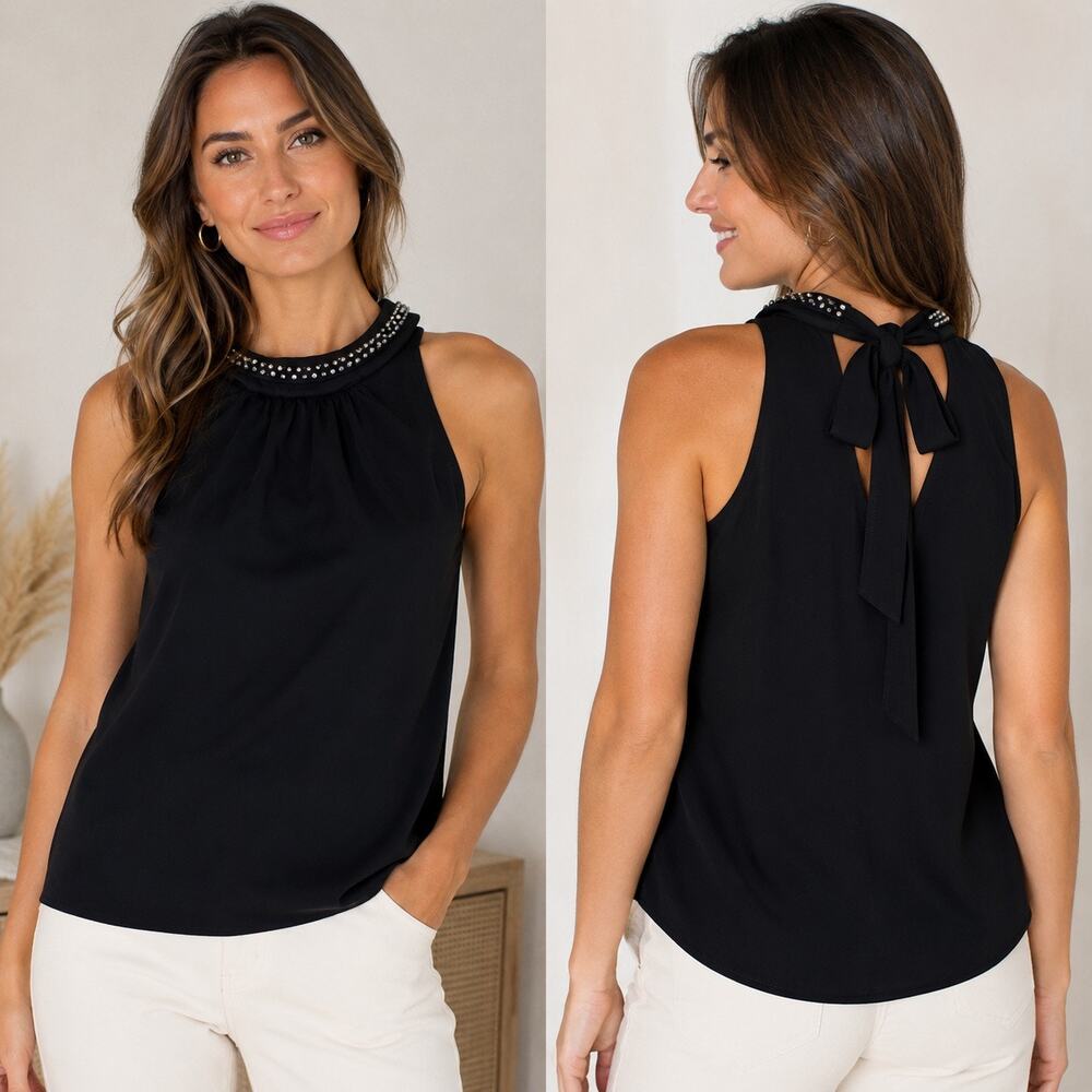 Banana Republic Embellished collar with Tie neck sleeveless top. Women XS